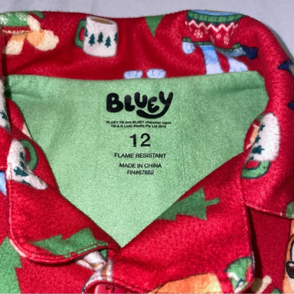 Bluey Christmas Fleece Pajamas Set Red Holiday Bingo Boys Girls Size 12